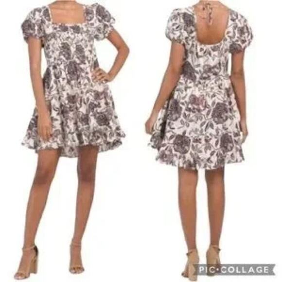 NWT House Of Harlow Ozzie Mini Dress Puff Sleeve Smocked Womens Size M - Picture 2 of 8